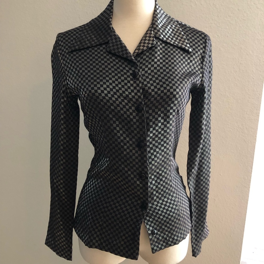 Black & Silver Checkered Pattern Button Down Shir… - image 1